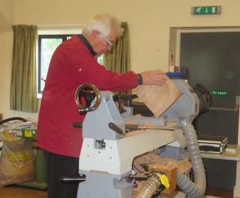 Chris Withall turning a square dish